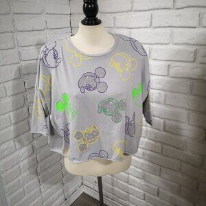 Sonesta Ladies Size XS Grey w/ Mickey Mouse Drawings Oversize Crop T-shirt